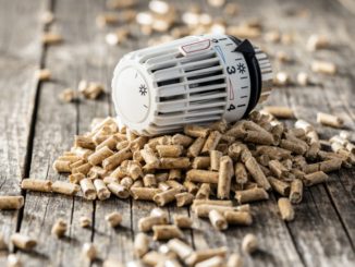 Wooden pellets and thermostatic head.